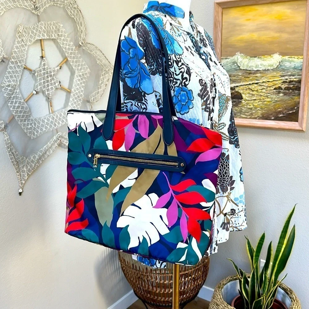 Hawaiian floral fern colorful pattern tote shoulder bag